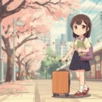 เตรียมตัวมาเรียนญี่ปุ่น นักเรียนหญิงถือกระเป๋าเดินทางในญี่ปุ่น